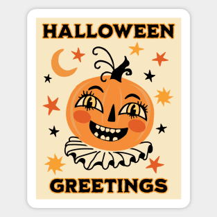 Vintage Halloween Greetings Folk Art Retro Jack O Lantern Pumpkin Magnet